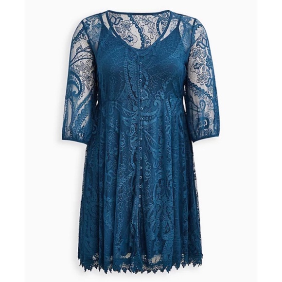 🆕 Blue Lace Skater Dress 1 1X 14 16 NWT Torrid New! - Picture 5 of 7
